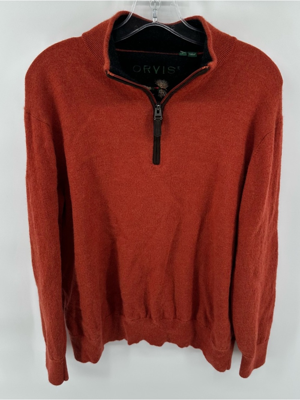 Orvis Men’s Merino Wool Burnt Orange Pullover Quarter Zip Business Casual Large